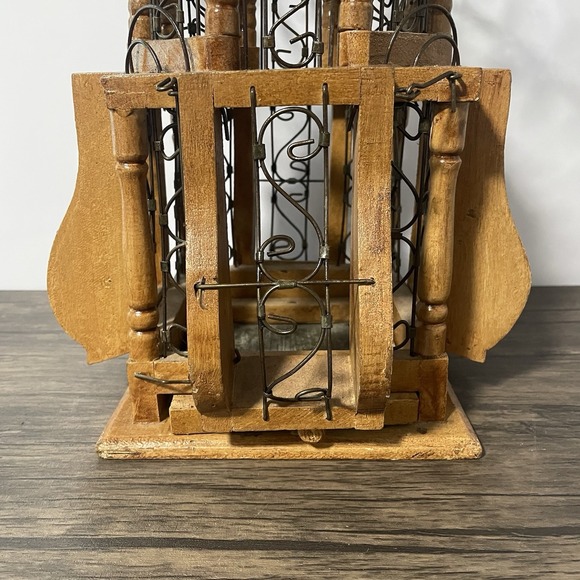 Antique Victorian Hot Air Balloon Style Bird Cage Wood and Wire Sphere 26" x 12" - Picture 5 of 16